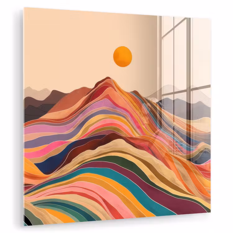 Glasbild - Sonne - Bunte Landschaft - Berge — 1