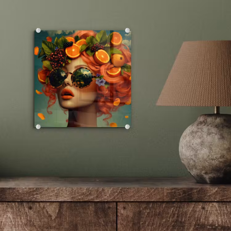 Glasbild - Weiblich - Orange - Beere - Orange — 4