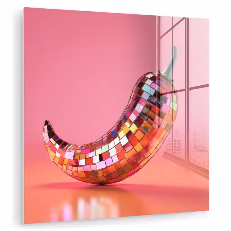 Glasbild - Paprika - Disco - Rot - Glitzer — 1