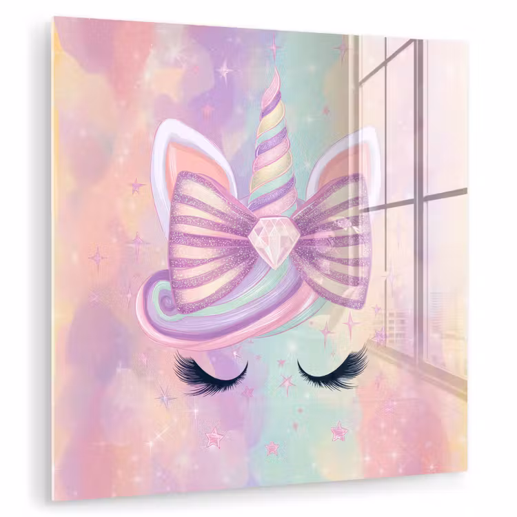 Glasbild - Einhorn - Glitzer - Regenbogen - Pastell — 1