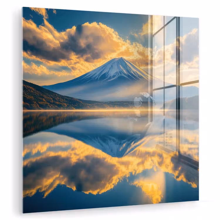 Glasbild - Berg - Fluss - Sonnenuntergang — 1