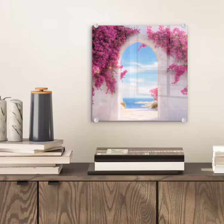 Glasbild - Meer - Rosa - Blumen - Tor — 2