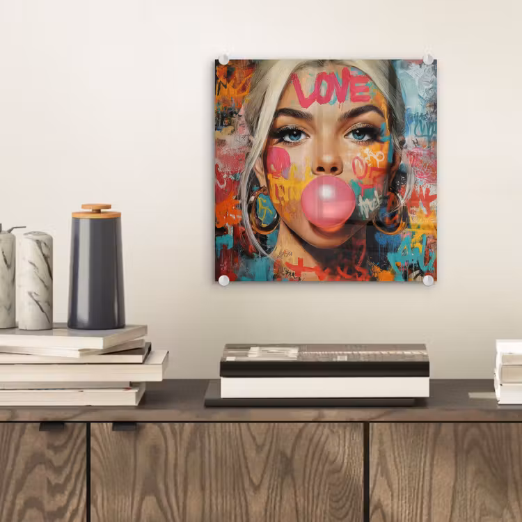 Glasbild - Frau - Kaugummi - Graffiti - Liebe — 2
