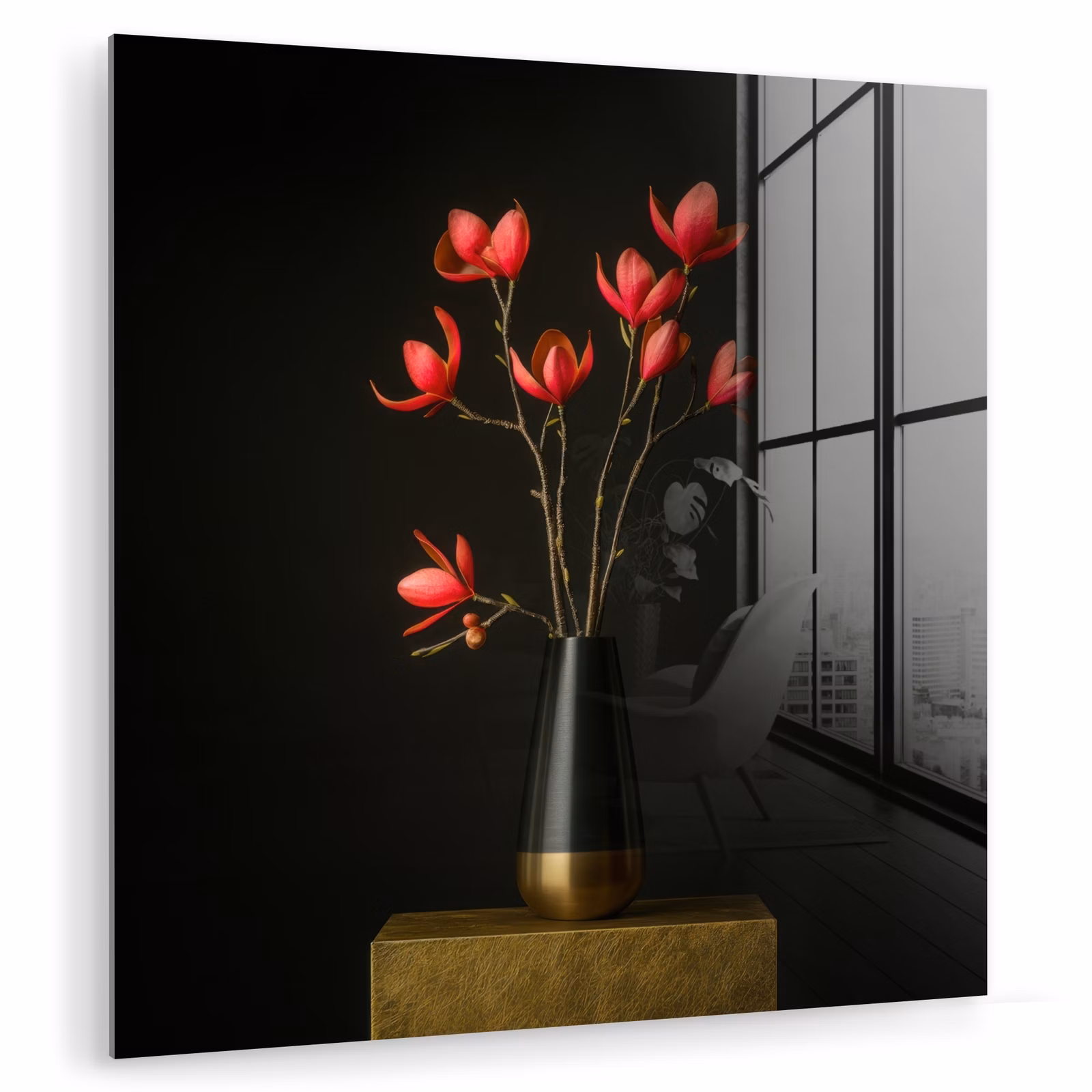 Glasbild - Rot - Blumen - Vase — 1