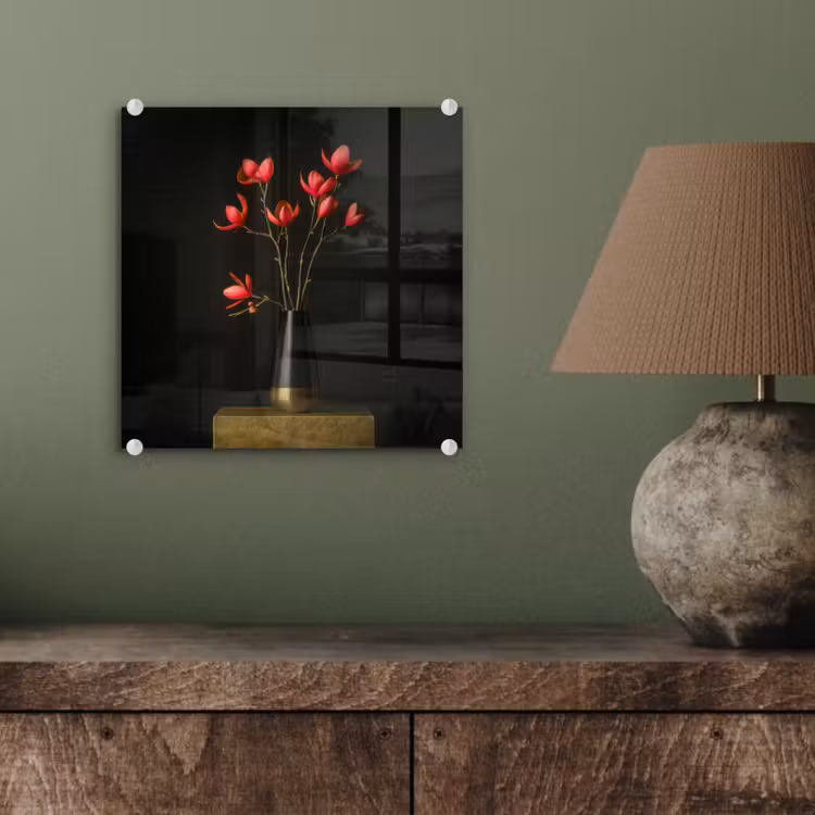 Glasbild - Rot - Blumen - Vase — 4