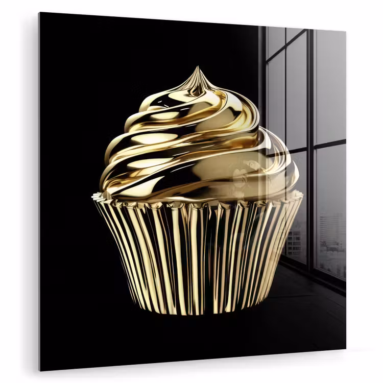 Glasbild - Cupcake - Lebensmittel - Gold - Schwarz — 1