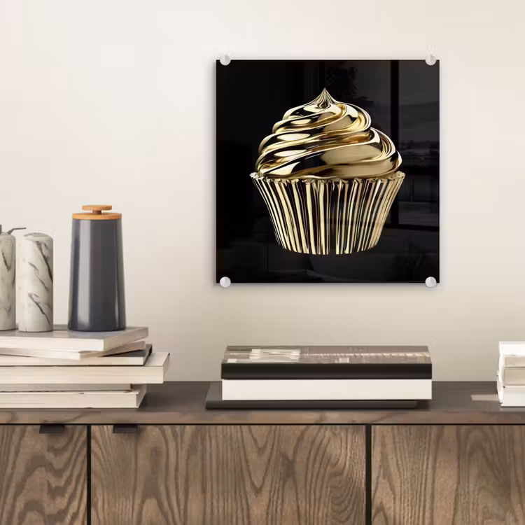 Glasbild - Cupcake - Lebensmittel - Gold - Schwarz — 2