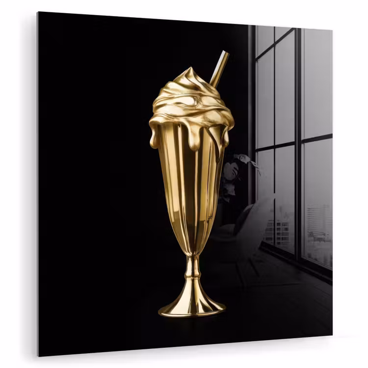 Glasbild - Milchshake - Gold - Trinkend - Schwarz — 1