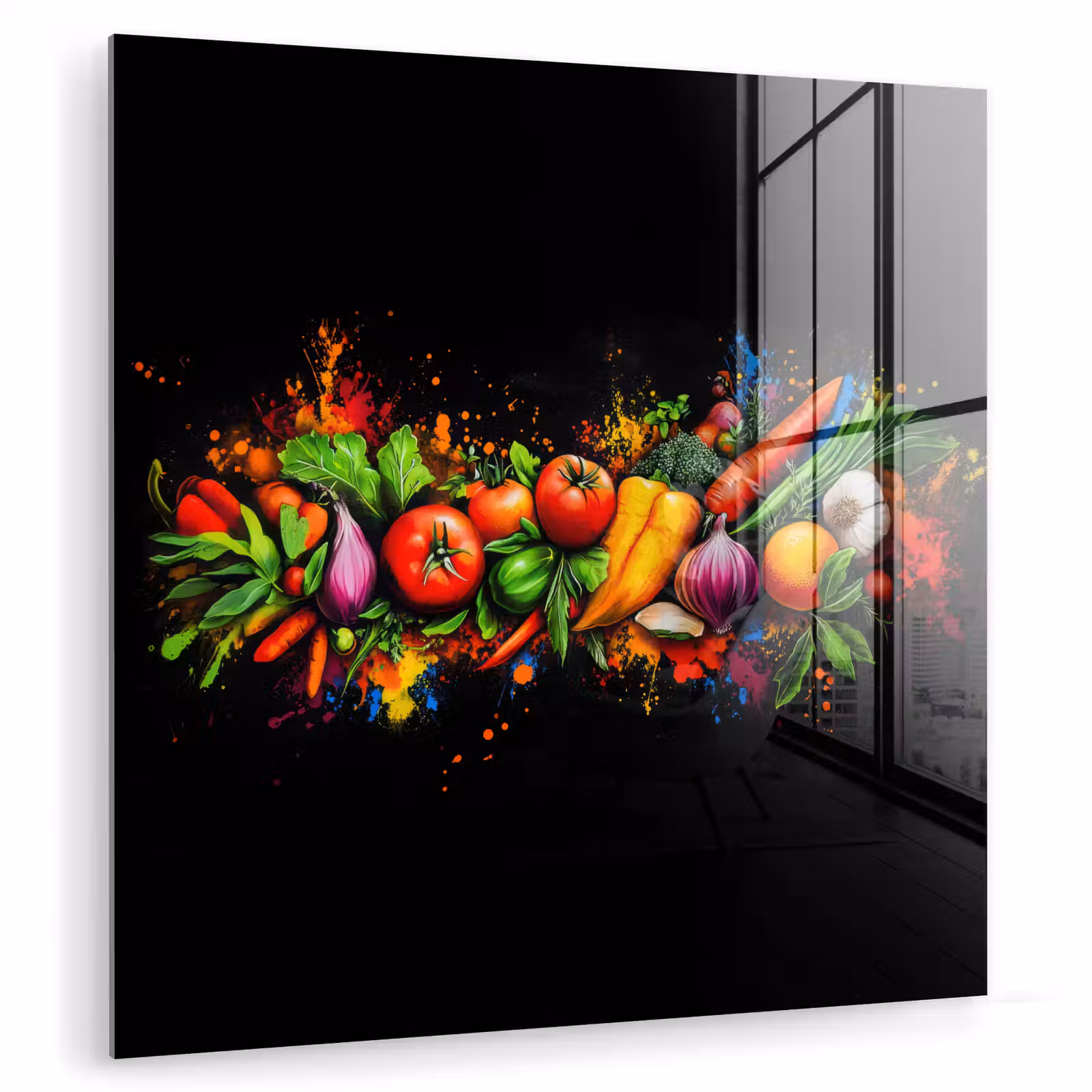 Glasbild - Gemüse - Lebensmittel - Kräuter - Graffiti - Kochen — 1