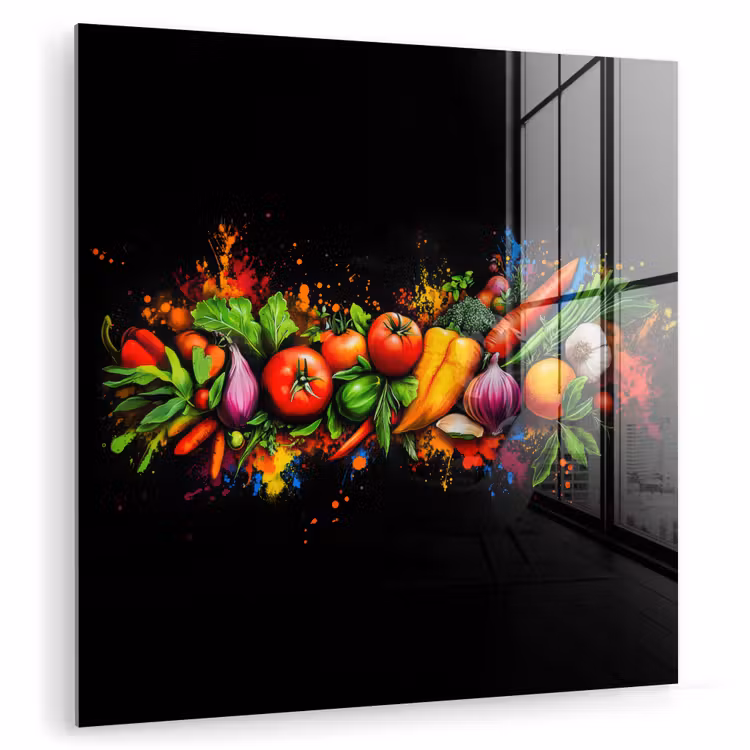 Glasbild - Gemüse - Lebensmittel - Kräuter - Graffiti - Kochen — 1