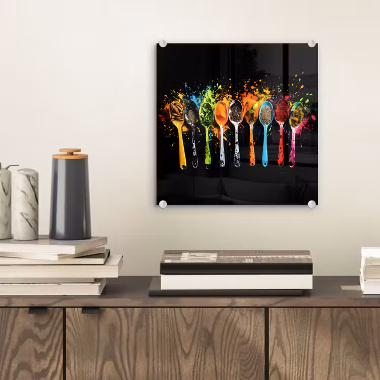 Glasbild - Löffel - Gewürze - Modern - Graffiti - Farbe - Farbenfroh — 2