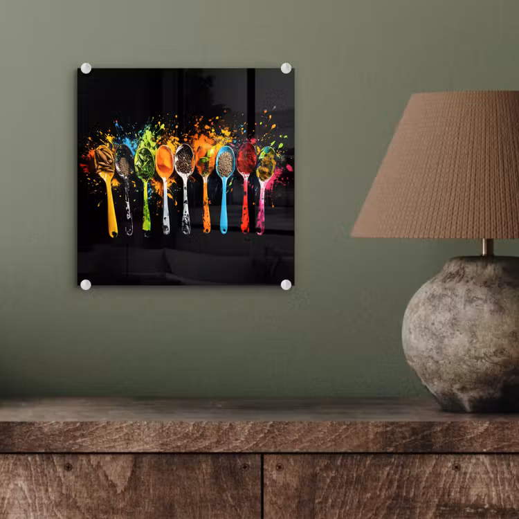 Glasbild - Löffel - Gewürze - Modern - Graffiti - Farbe - Farbenfroh — 4