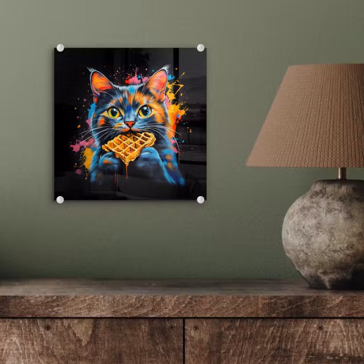Glasbild - Katze - Graffiti - Bunt - Waffel - Essen — 4