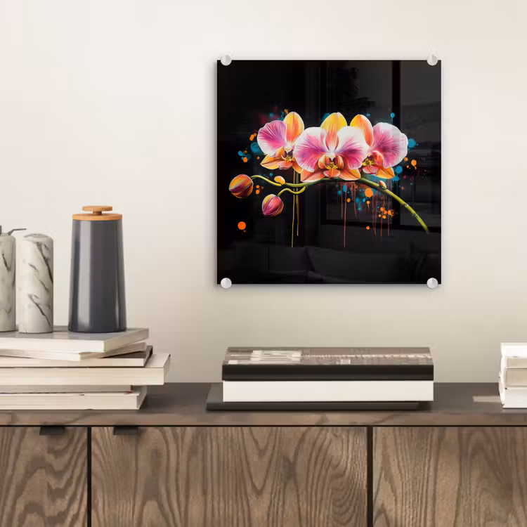 Glasbild - Orchidee - Graffiti - Farbenfroh - Blumen - Abstrakt — 2