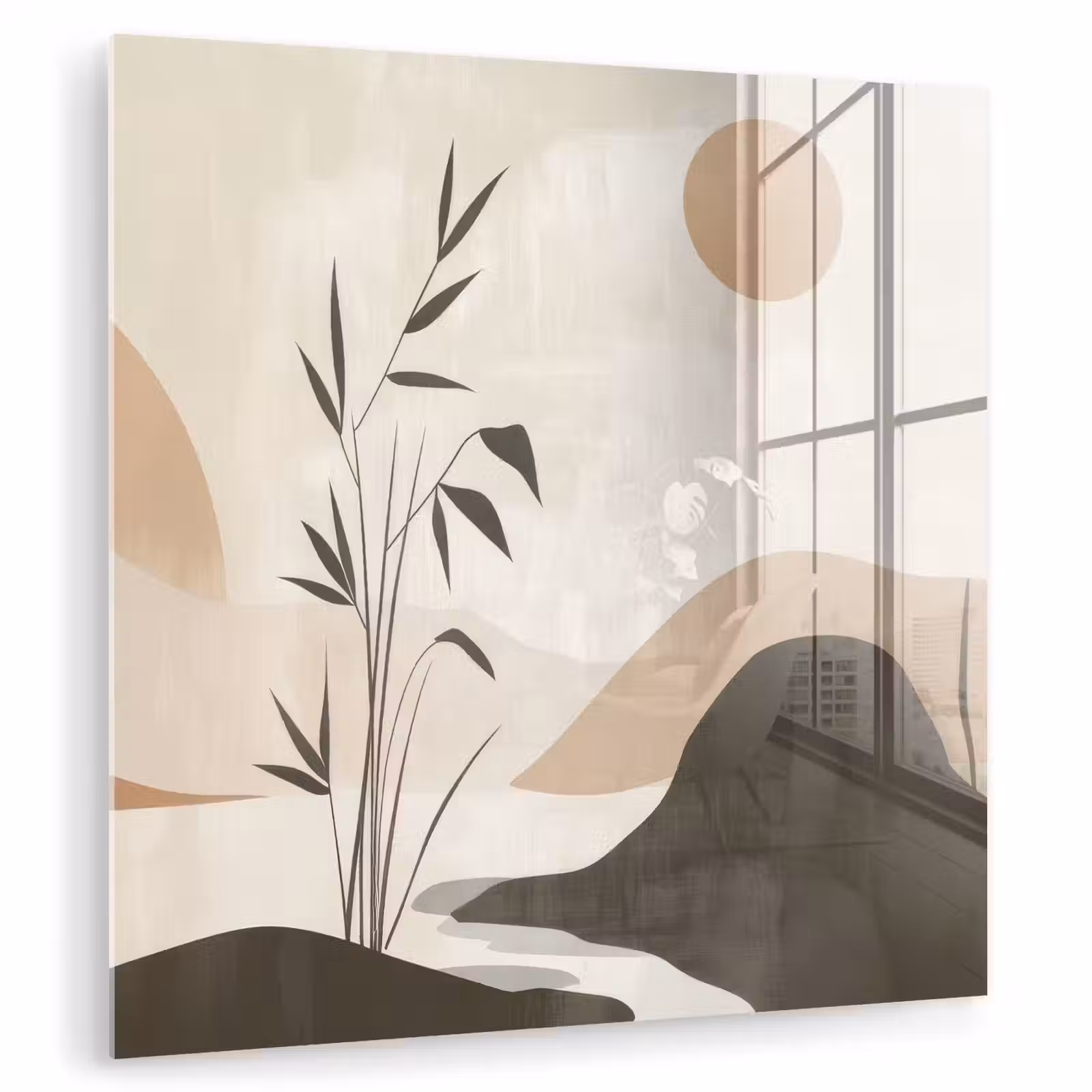 Glasbild - Japandi - Landschaft - Beige — 1