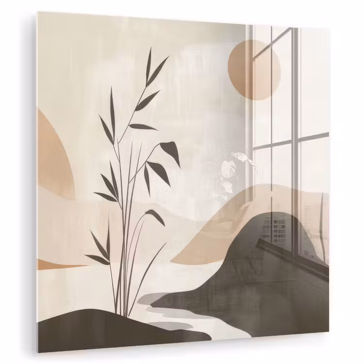 Glasbild - Japandi - Landschaft - Beige — 1