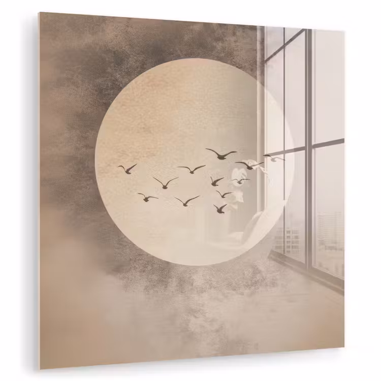 Glasbild - Vogel - Beige - Japanisch — 1
