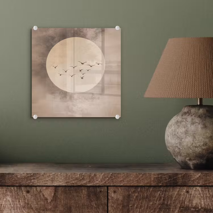 Glasbild - Vogel - Beige - Japanisch — 4