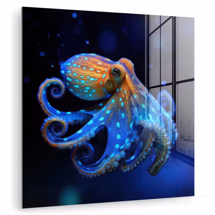 Glasbild - Oktopus - Punkte - Blau - Meer — 1