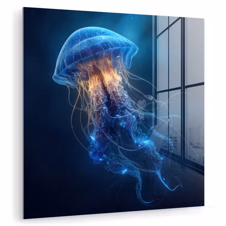 Glasbild - Qualle - leuchtend - Tentakel - blau — 1