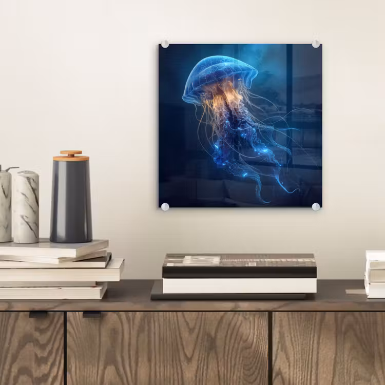 Glasbild - Qualle - leuchtend - Tentakel - blau — 2