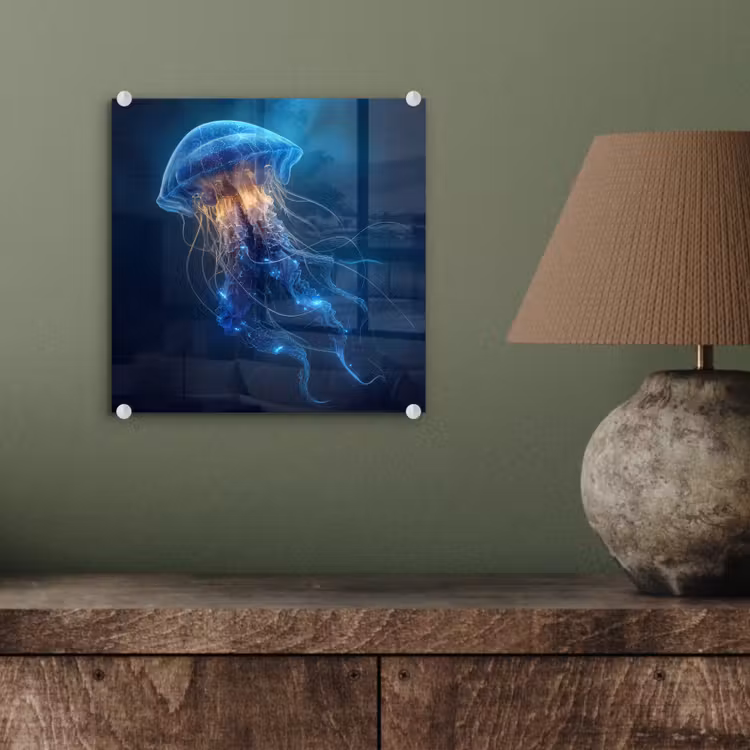 Glasbild - Qualle - leuchtend - Tentakel - blau — 4