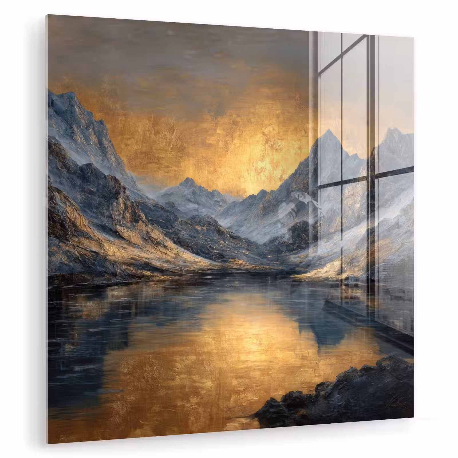 Glasbild - Bergkulisse mit goldenem Sonnenuntergang — 1