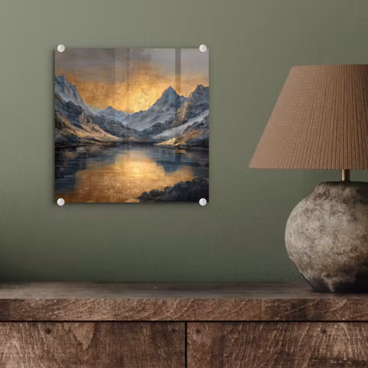 Glasbild - Bergkulisse mit goldenem Sonnenuntergang — 4