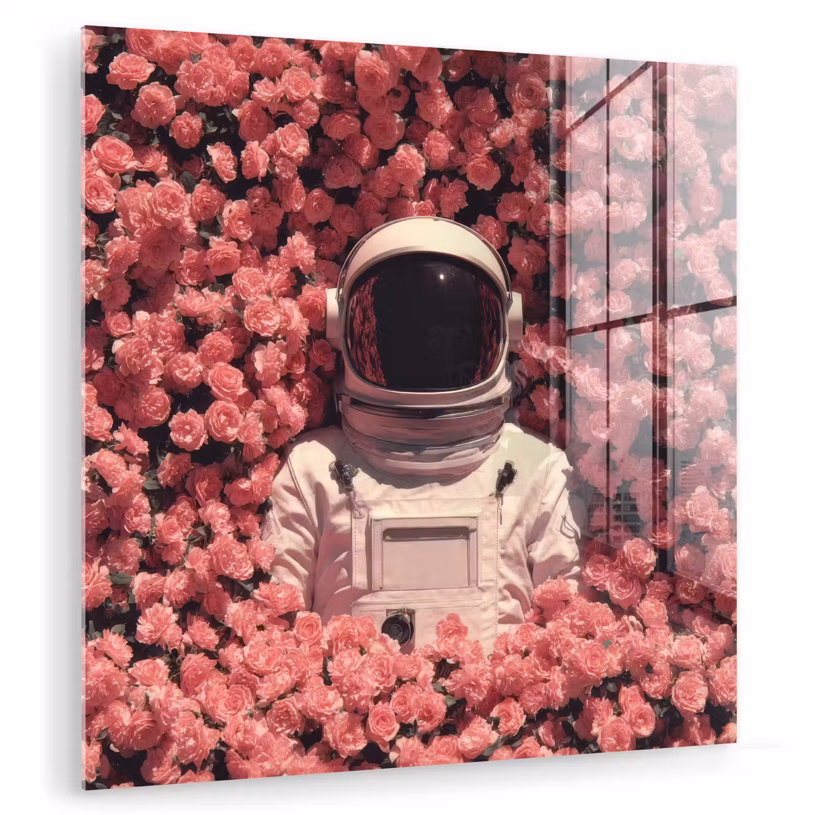 Glasbild - Blumen - Rosa - Astronaut — 1