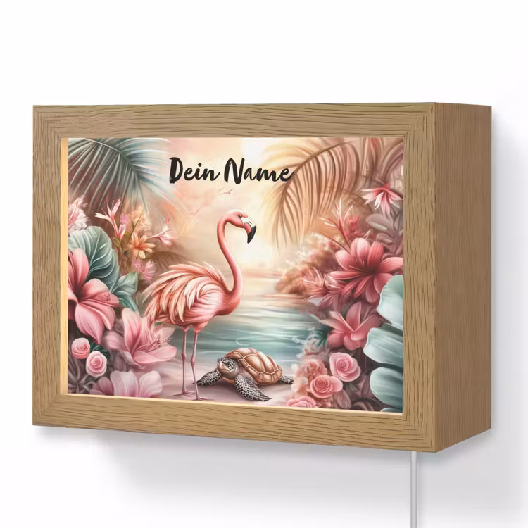 Lightbox - Wandlampe Kinderzimmer mit Namen - Flamingo - Schildkröte - Rosa — 1