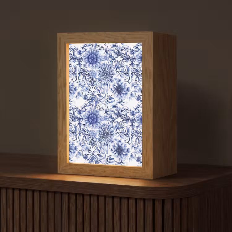 Tischlampe - Blumen - Blau - Muster - Weiß — 1