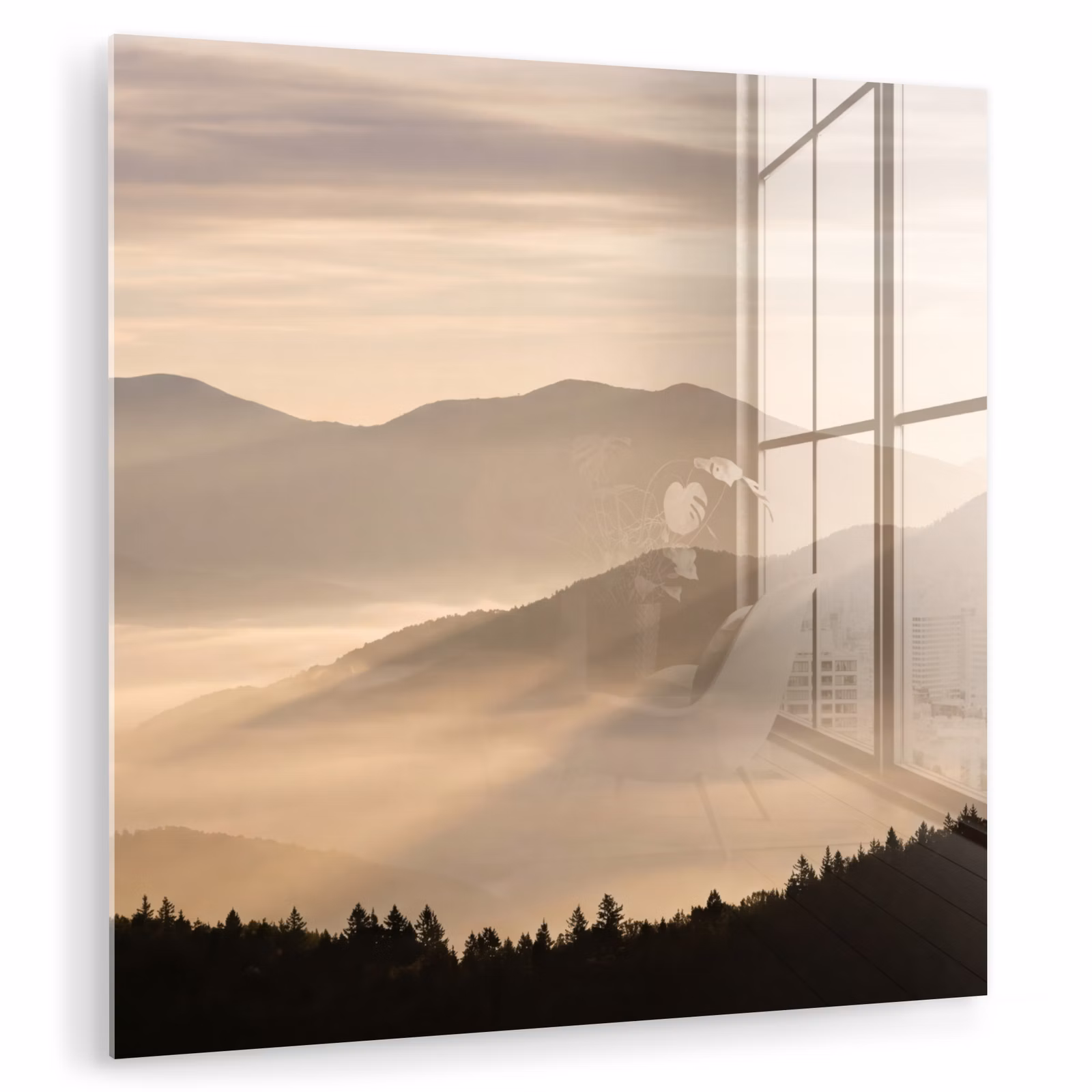 Glasbild - Berge - Nebel - Sonnenstrahlen — 1