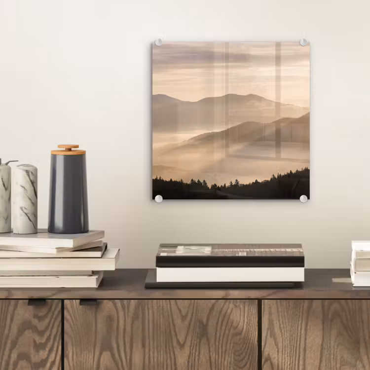 Glasbild - Berge - Nebel - Sonnenstrahlen — 2
