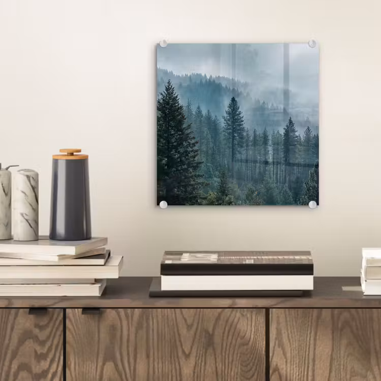 Glasbild - Nadelwald – Berge – Nebel — 2