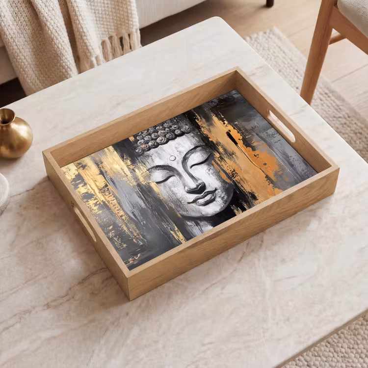 Tablett - Buddha - Pinselstriche - Gold - Abstrakt — 2