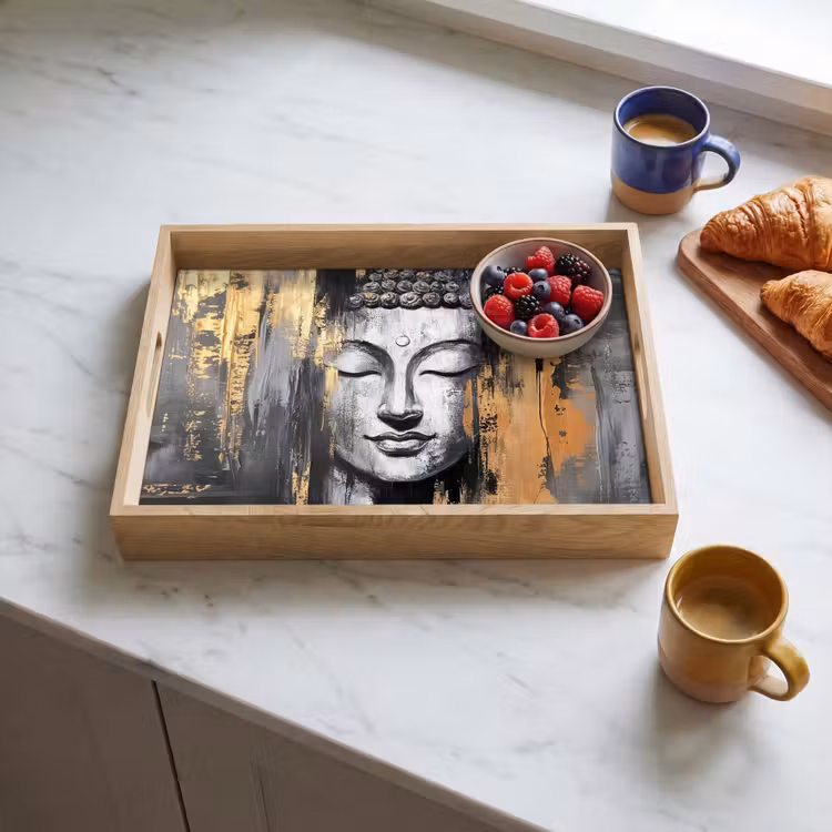 Tablett - Buddha - Pinselstriche - Gold - Abstrakt — 4