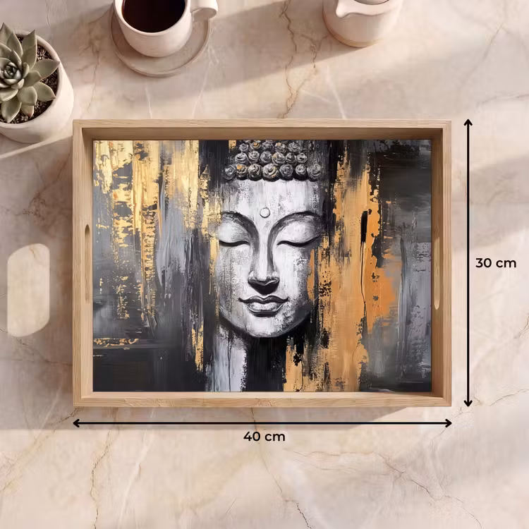Tablett - Buddha - Pinselstriche - Gold - Abstrakt — 9