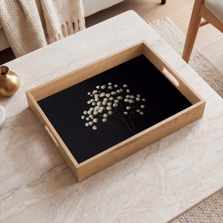 Tablett - Gipskraut - Blumen - Weiß - Minimalistisch — 2