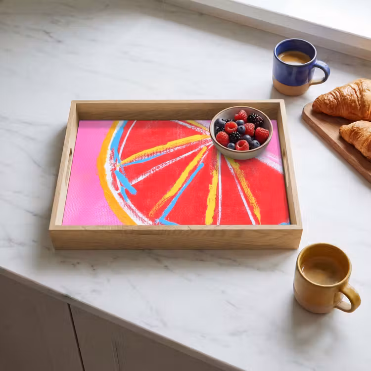 Tablett - Grapefruit - Gemalt - Rosa - Streifen — 4