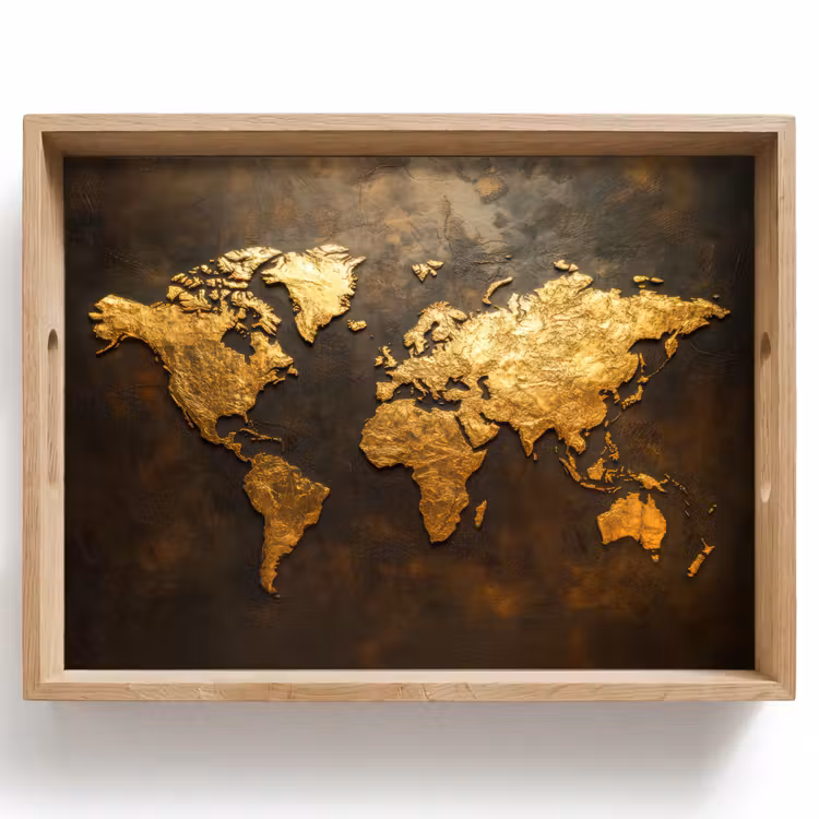 Tablett - Weltkarte - Gold - Rost — 1