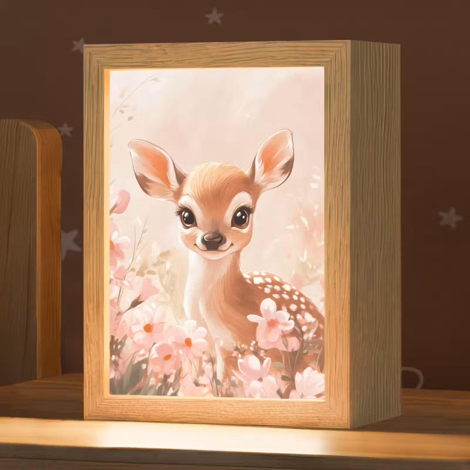 Nachtlicht Kinder - Hirsche - Illustration - Blumen - Rosa — 1