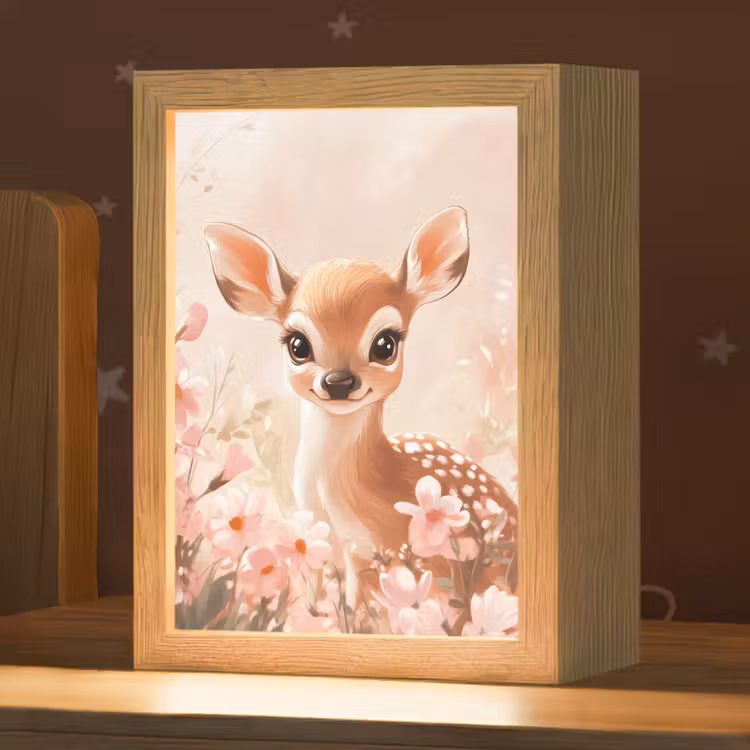 Nachtlicht Kinder - Hirsche - Illustration - Blumen - Rosa — 1