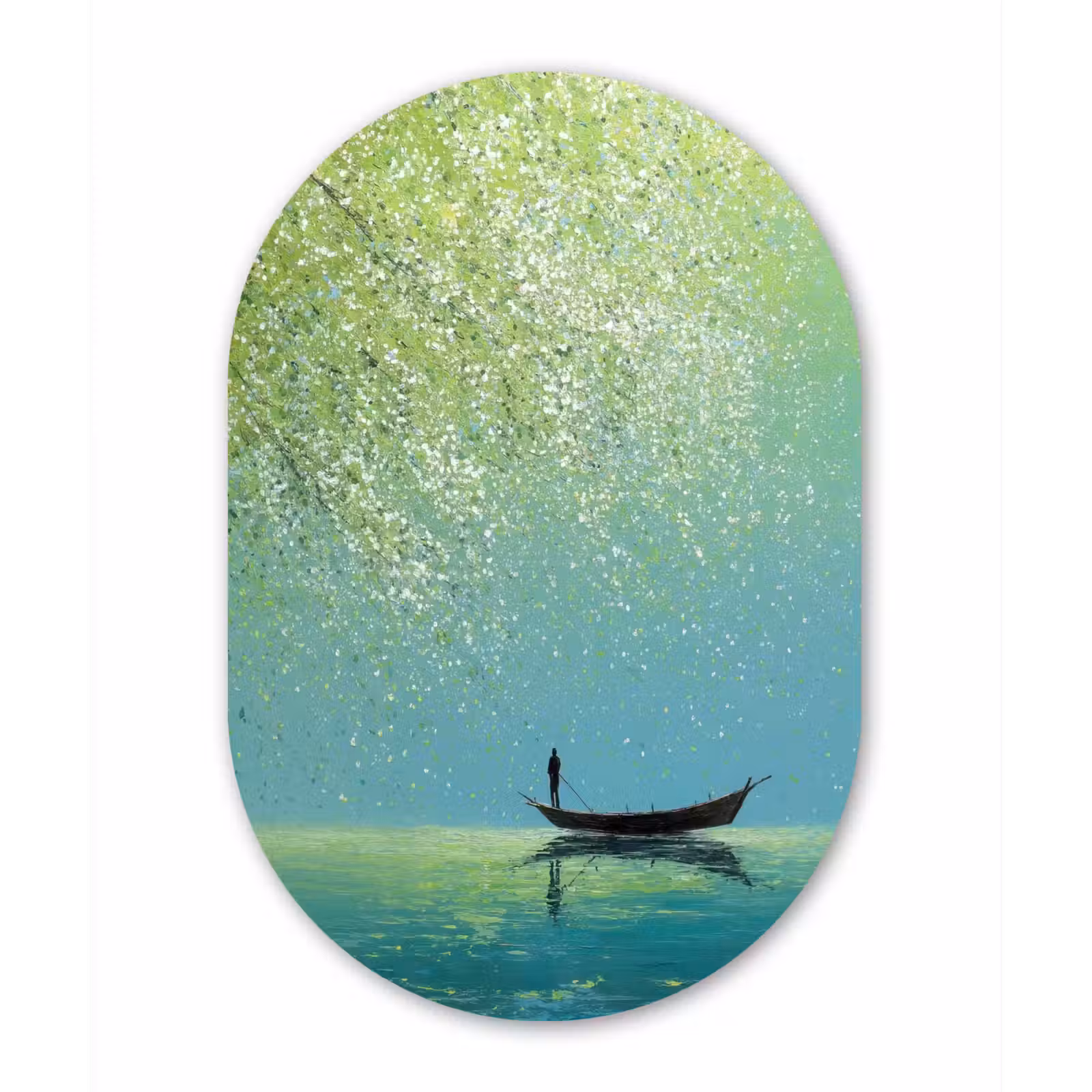 Alu-Dibond-Bild Oval - Boot - Wasser - Blätter - Blüten — 1