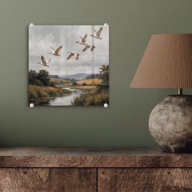 Glasbild - Enten - Fluss - Landschaft - Flug - Nostalgisch — 4