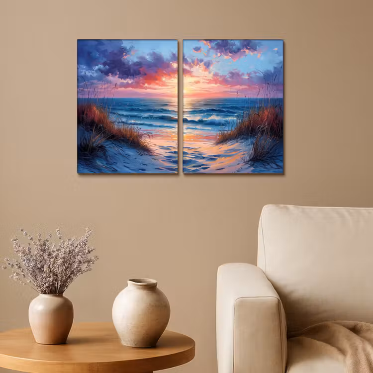 Leinwandbild - 2-teilig - Strand - Blau - Farbe - Lila — 1