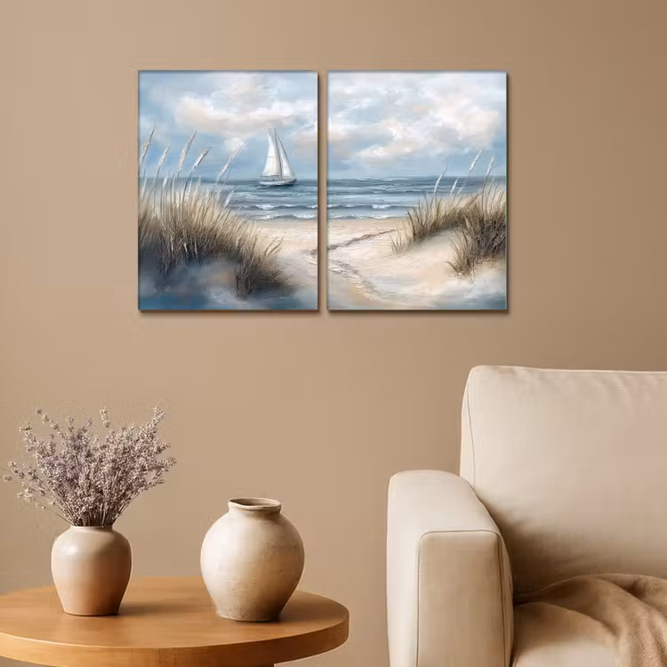 Leinwandbild - 2-teilig - Strand - Farbe - Natur - Boot — 1