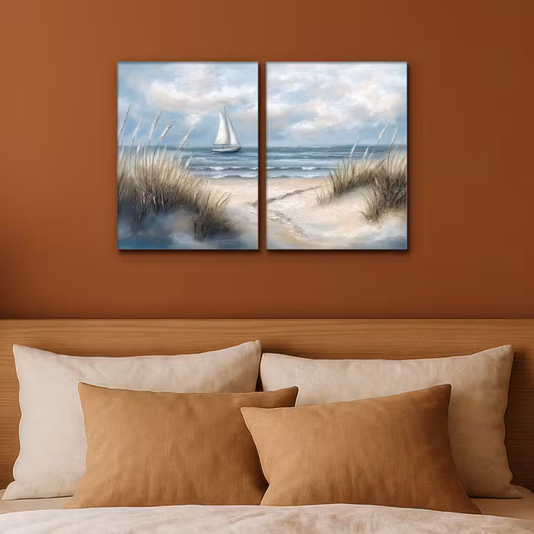 Leinwandbild - 2-teilig - Strand - Farbe - Natur - Boot — 2