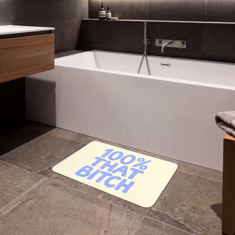 Badematte - 100% diese Schlampe - Blau - Weiß — 4