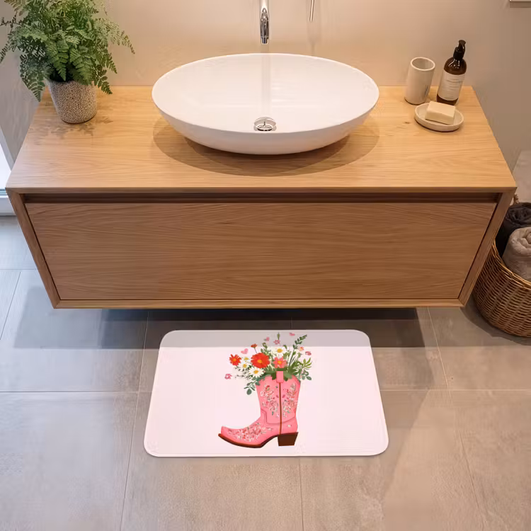 Badematte - Cowboystiefel - Rosa - Strauß - Blumen — 2