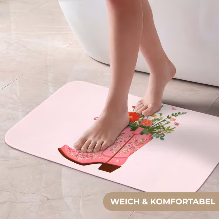 Badematte - Cowboystiefel - Rosa - Strauß - Blumen — 5
